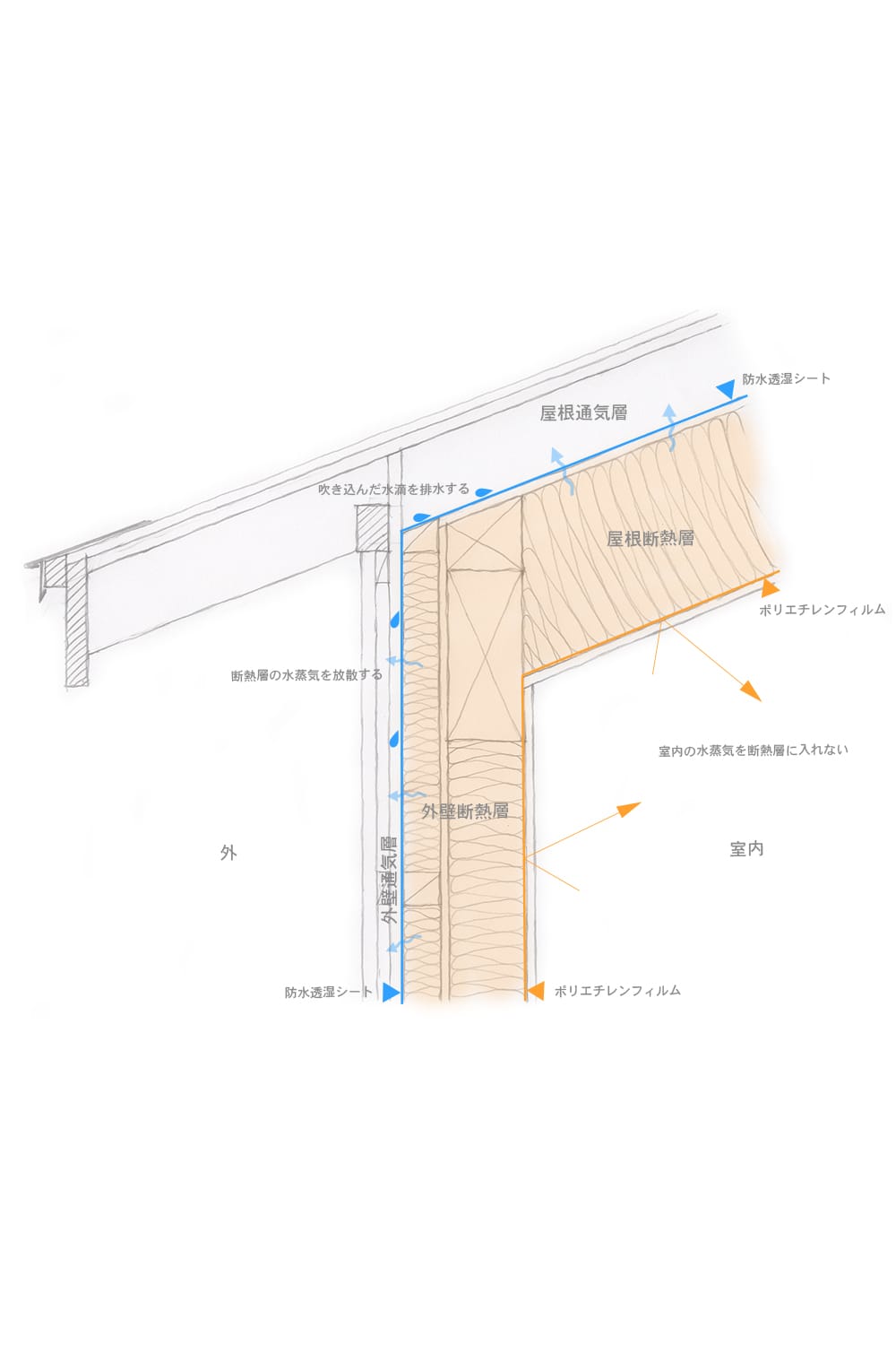 気密と断熱と通気 家と草木のアトリエ Hausgras 札幌の建築家 北海道の設計事務所 高気密高断熱外壁屋根通気の家の設計