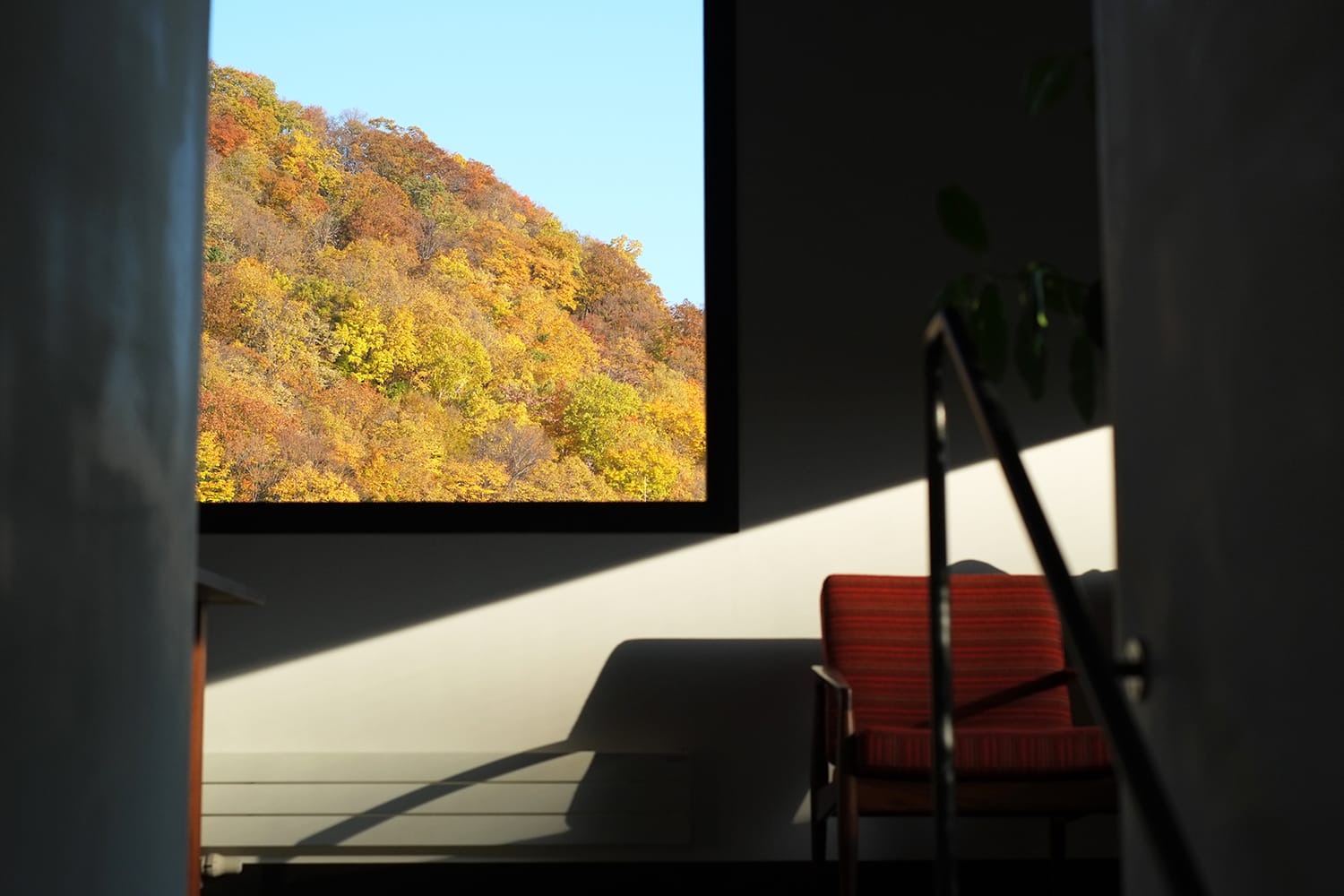 2階の窓が映す山の四季 紅葉